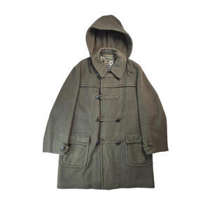 Loden Vintage West German Green Wool Hooded Duffle Coat Mens Size Large L